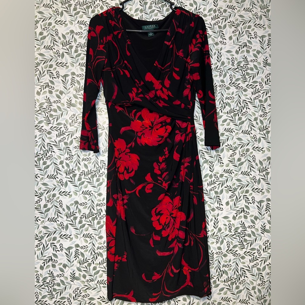 Ralph Lauren Black Dress with Red Floral Print